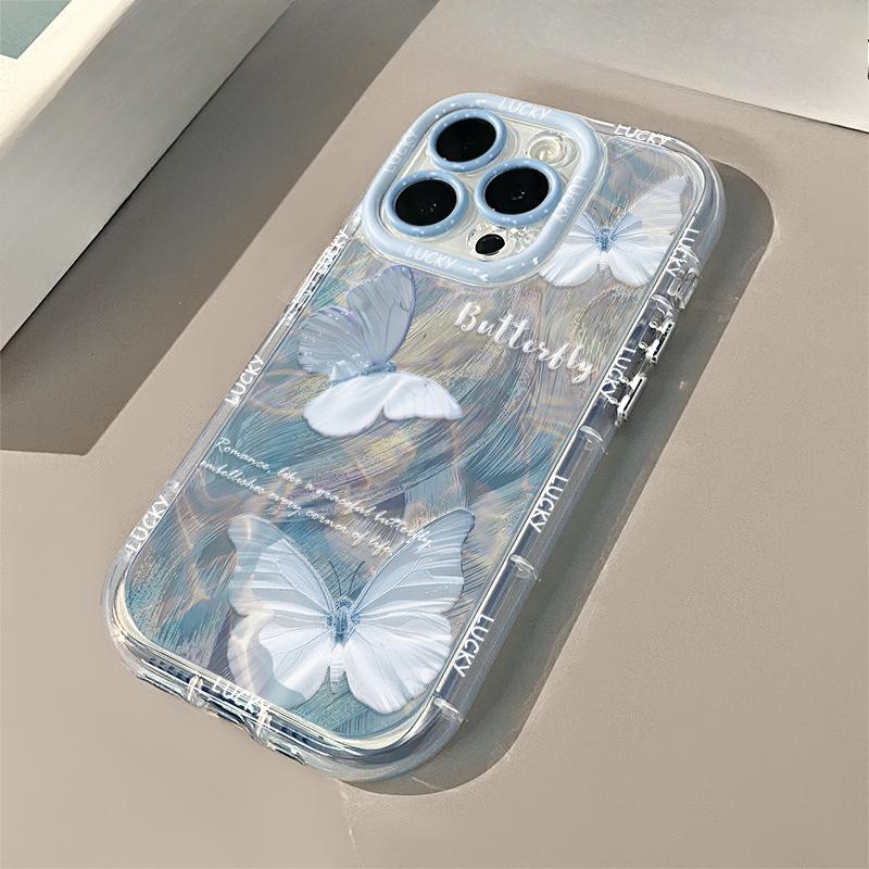 Water Rippled Butterfly Applicable To Apple 16promax Cream Feather Yarn Transparent 14 Mobile Phone Case IPhone 13 Cute 15