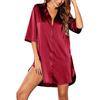 Женская ночная рубашка на пуговицах, атласная ночная рубашка с рукавами 3/4, одежда для сна с воротником-бойфрендом