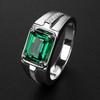 Emerald Rectangular Zircon Men's Adjustable Open Ring