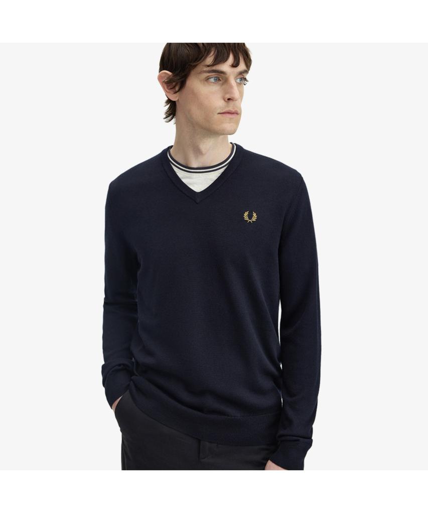 Fred Perry [Baseline] Классический вязаный джемпер с V-образным вырезом - Темно-синий Afpm2439600-795