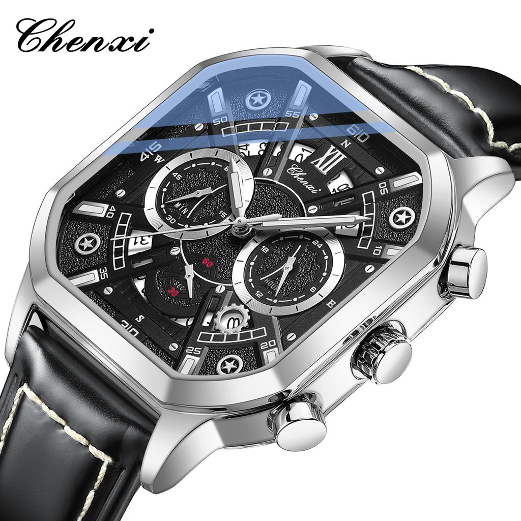 New Vintage Square Men's Watches Trendy Luxury Niche Waterproof Chronograph Luminous Mechanical Large Dial Quartz Watch