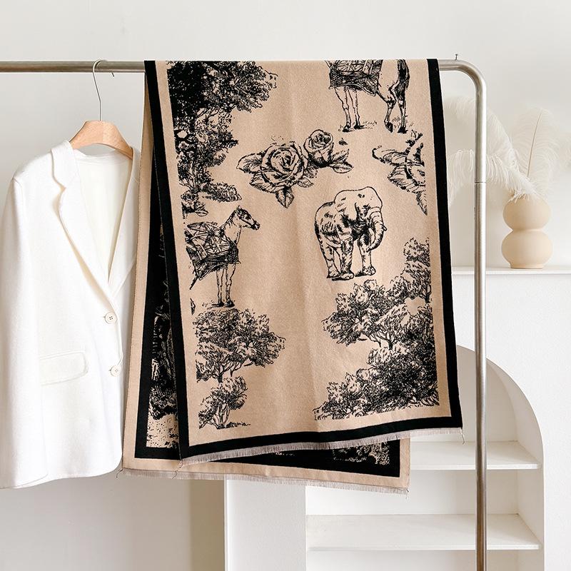 Винтажные двухсторонние женские шарфы с принтом, зимняя мода, стильный стиль, утолщенная теплая шаль