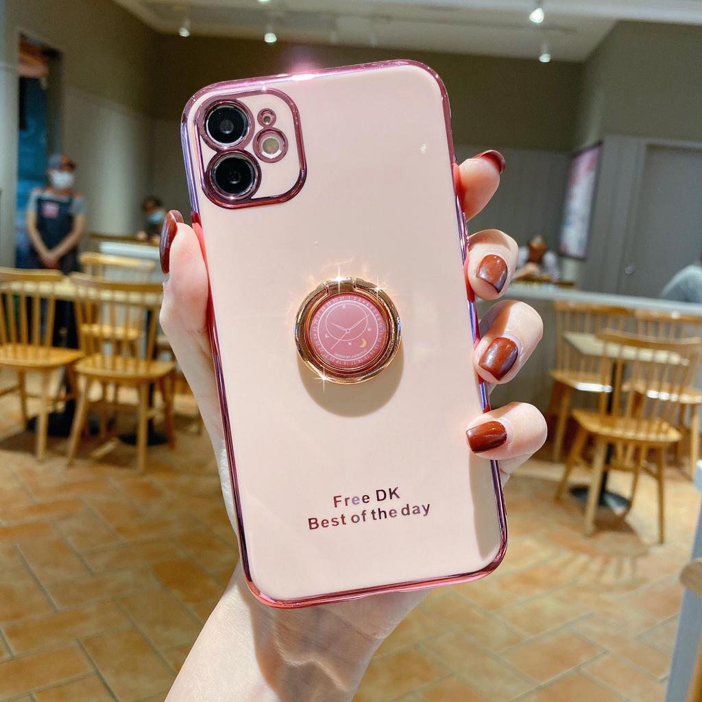 Bling Finger Ring Часы с игрушечным покрытием Сплошной цветной бампер Чехол для телефона для iPhone 14 Samsung Xiaomi Huawei Подставка-держатель Симпатичная силиконовая противоударная задняя крышка