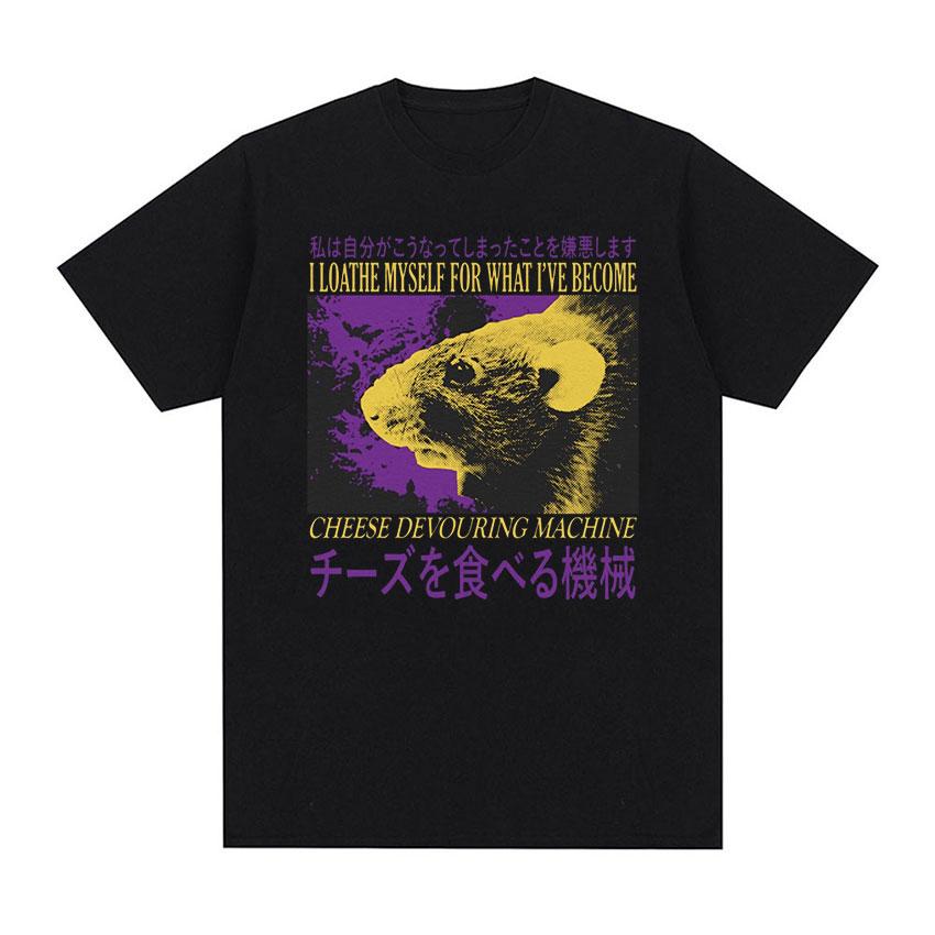 Japanese Rat Show Me The Cheese Funny Graphic T Shirt Unisex Women Retro Gothic Clothing T-shirts Harajuku Oversized Cotton T-shirt