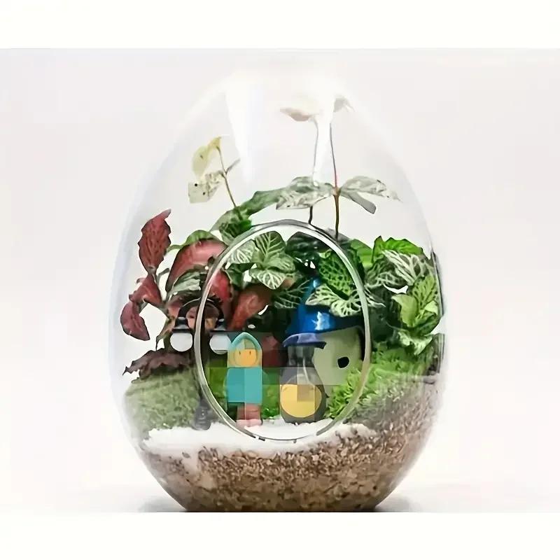 1PC Hydroponic Fleshy Micro Landscape Glass TerrariumCreative Egg-shaped Glass Bottles Succulent Glass Vase Moss Home Decoration
