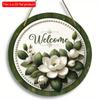 Vintage Welcome Flower Plant Sign, Round Wooden Wreath Sign for Home Room Farmhouse Porch Bar Cafe Wall Decor, Gift for Friends