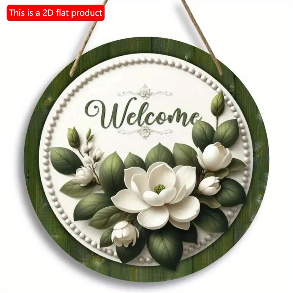 Vintage Welcome Flower Plant Sign, Round Wooden Wreath Sign for Home Room Farmhouse Porch Bar Cafe Wall Decor, Gift for Friends