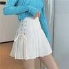 Women Mini Skirt High Waist Side Lace-up Pleated Skirt Solid Color A-Line Skirt with Lining Bottoming Shorts Streetwear