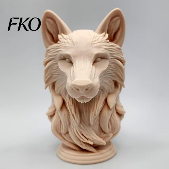 Wild Animal Head Sculpture 3D Printed Wolf Figurine, Realistic Statue with Round Base, for Home Office Bookshelf Decor Decoration