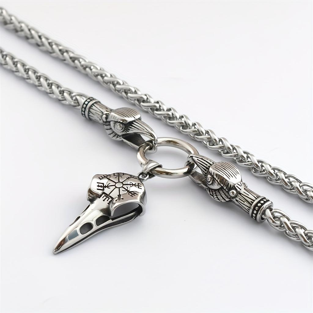 1 шт., ожерелье-цепочка с головой вороны викингов и дракона-подвеска с черепом из скандинавской мифологии и компасом викингов-мужские ювелирные изделия-амулеты