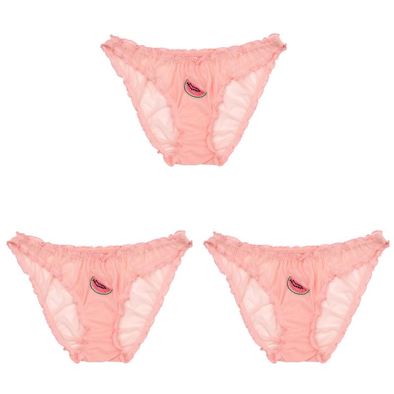3PCS/Set Women Sexy Lace Lingerie Temptation Low-waist Panties Fruit Ins Embroidery Transparent Briefs Seamless Sweet Underwear