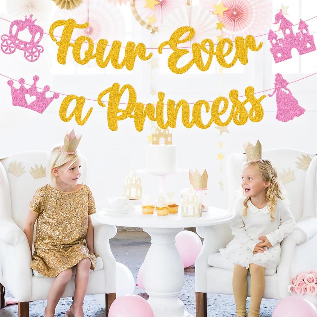 Four Ever A Princess Banner Beautiful Princess Girl 4th Birthday Party Decorations Our Little Princess 4 Years Old Birthday Party Supplies