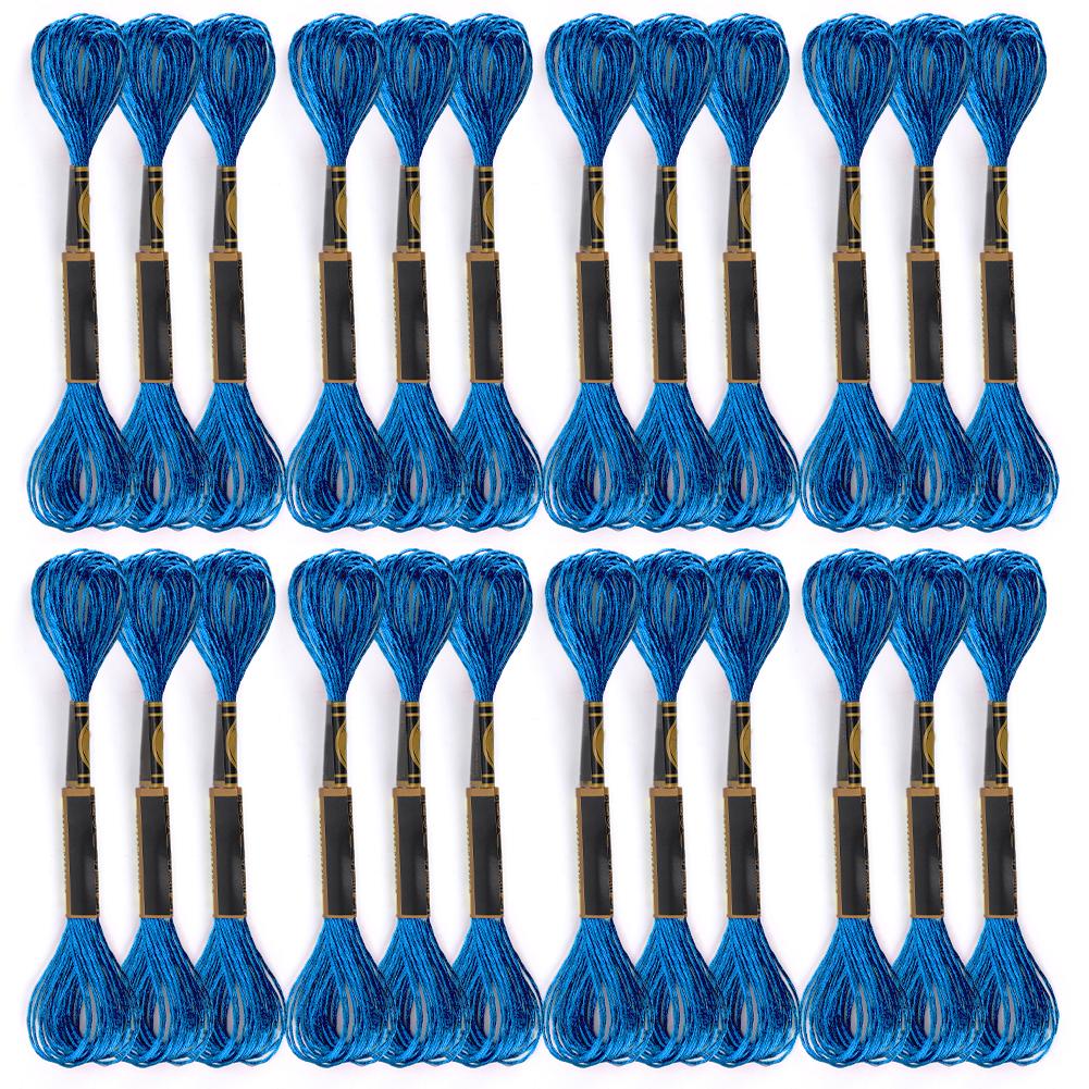 24 шт. Нитки для вышивания крестом Вышивка Глянцевая синяя Плетеная нить Пряжа ручной работы Хлопковые мотки