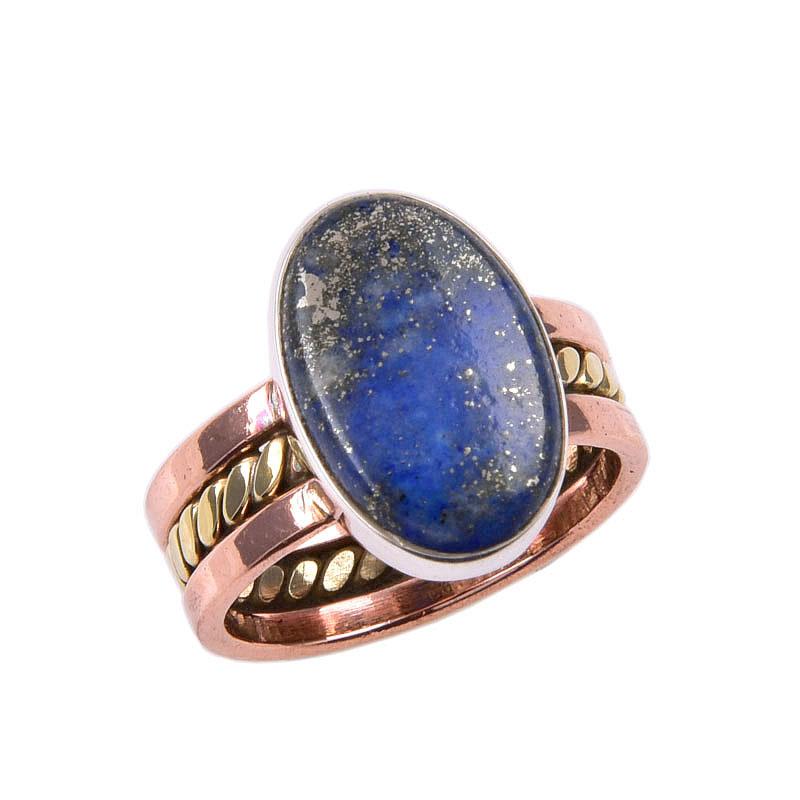 Кольцо из двухцветного серебра 925 пробы с натуральным лазуритом и драгоценным камнем S.6 E4R75
