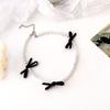 Women Ribbon Clavicle Chain Choker Imitation Elegant Y2K Bowknot Necklace Pearl Sweet Goth Black Accessories