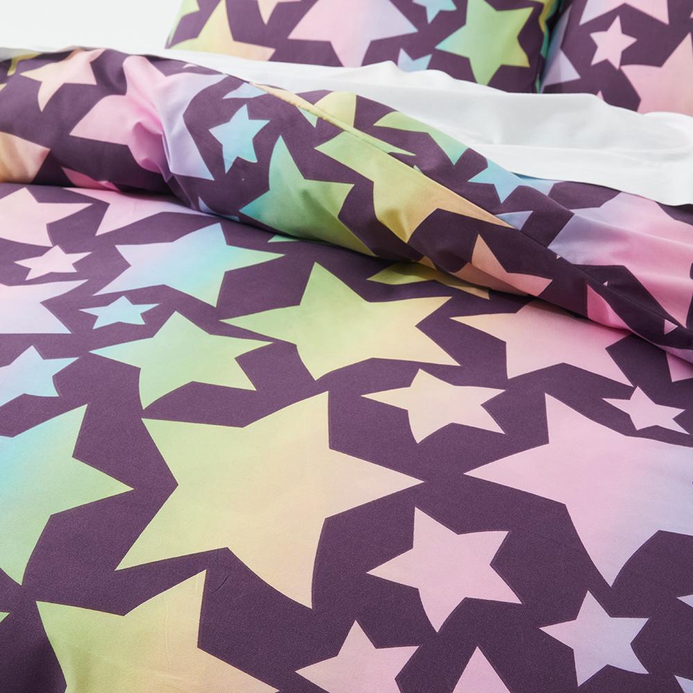 Gradient Rainbow Star Duvet Cover Set Queen Tie Dye Ombre Stars Reversible Purple Bedding Set Microfiber Cartoon Comforter Cover
