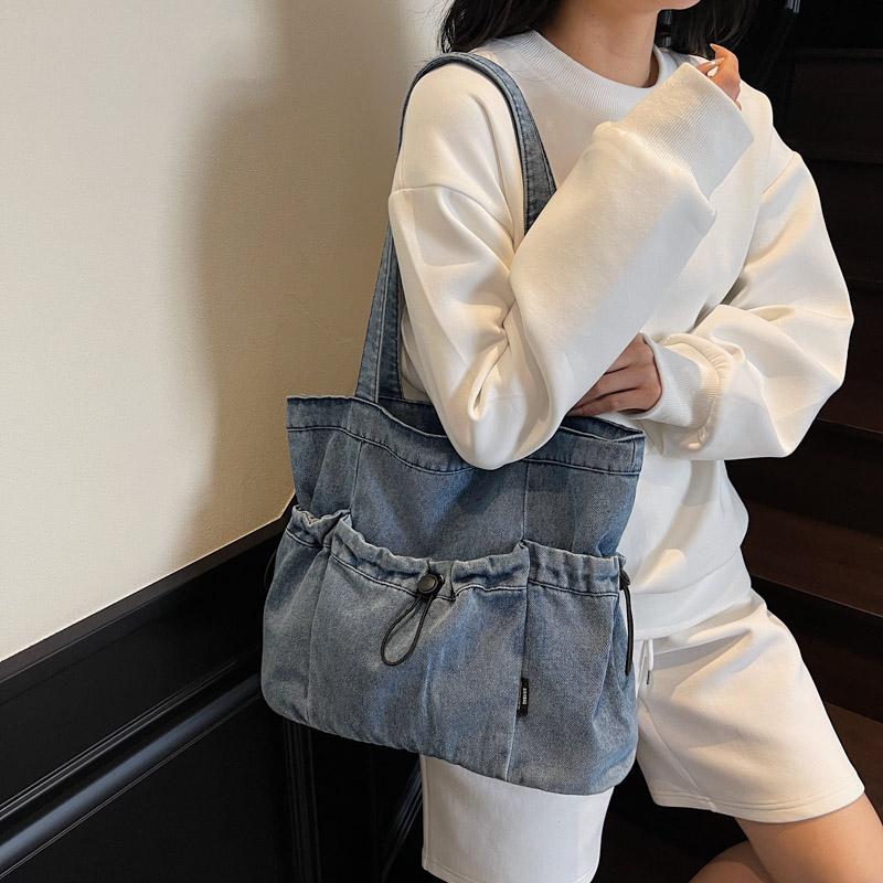 Большая вместительная джинсовая сумка-тоут женская сумка через плечо студенческая сумка для занятий