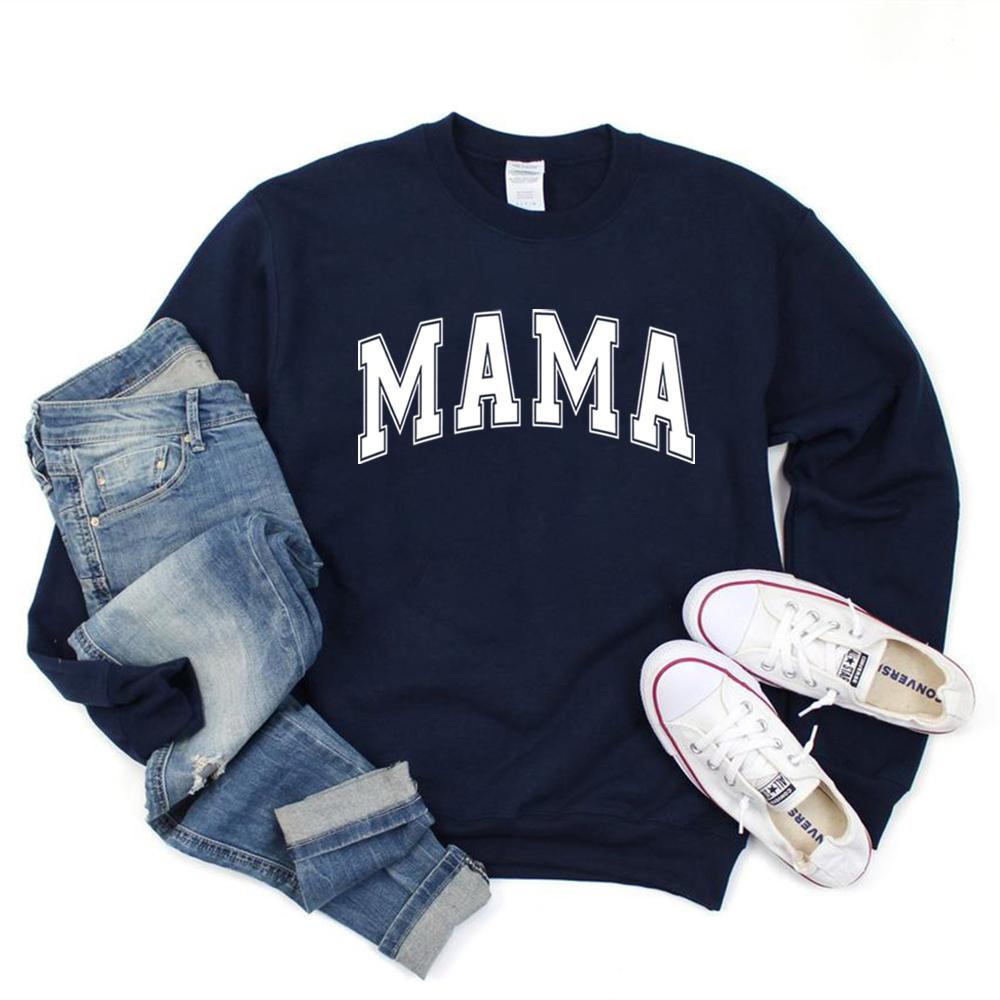 Mama Varsity Sweatshirt Mom Life Hoodie Super Mom Shirt Mother's Day Tops Women Fashion Crewneck Sweatshirts