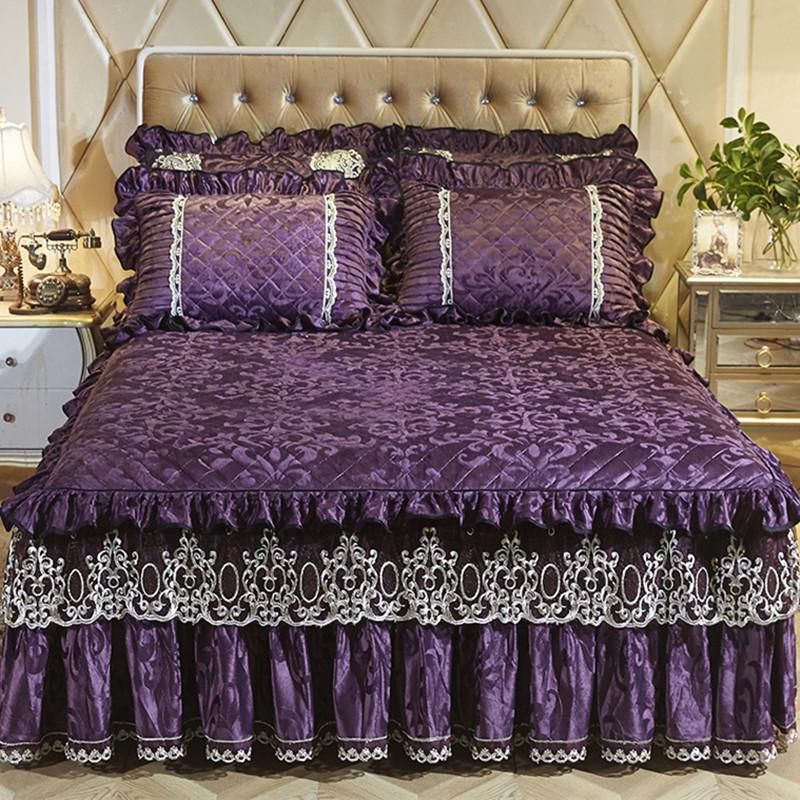 Однотонный бархатный стеганый покрывало на кровать King Size, утолщенное плюшевое, защитная накидка-юбка для кровати, мягкое, комфортное