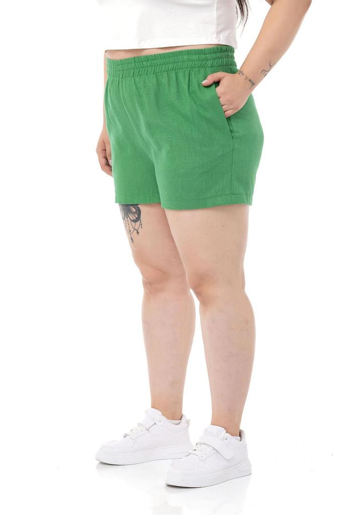 Women's Fashion Big Size Shorts & Bermudas Plus Size Green Shorts with Elastic Waist and Side Pockets
