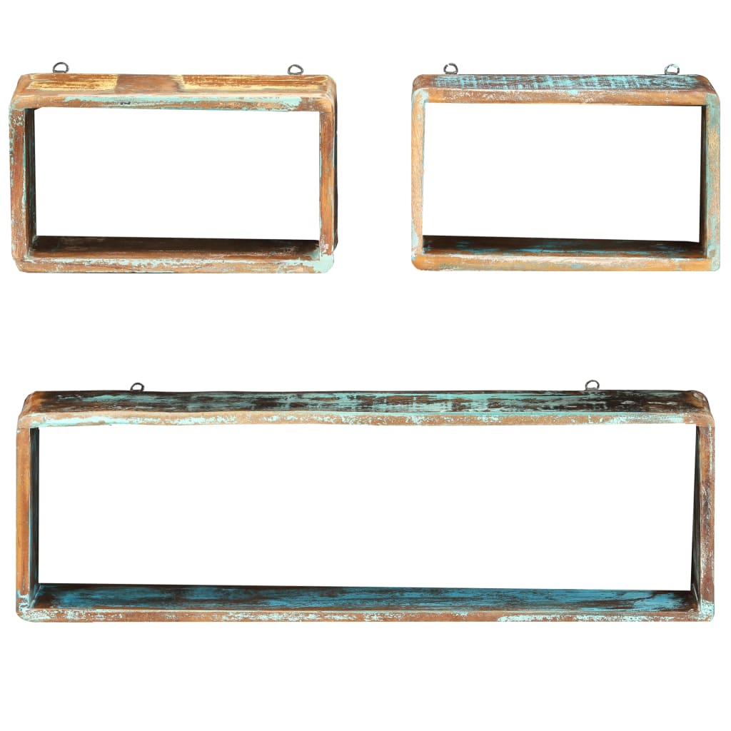 3 Piece Cube Wall Shelf Set Reclaimed Solid Wood