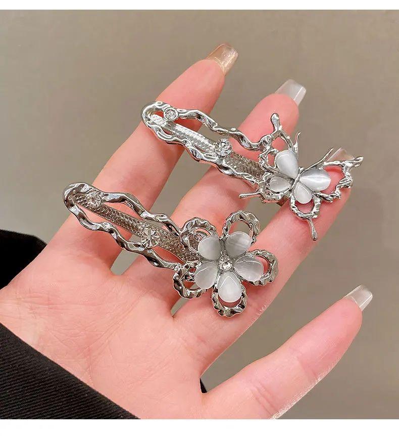 Y2K Irregular Liquid Metal Hairpin Butterfly Zircon Hair Clips Girl Bang Clip for Women Hair Accessories Fashion Silver Blue New