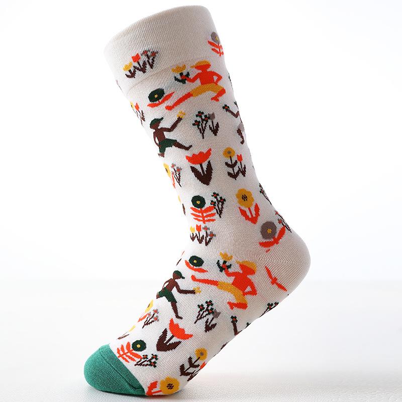 Хлопок гребенной пряжи новый ретро маяк японские носки приливные мужские и женские вышитые носки средней длины