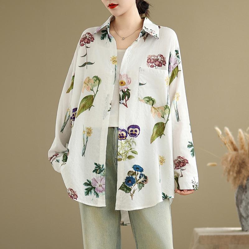 DIMANAF 2025 Женская рубашка больших размеров Весна Лето Рубашка с длинным рукавом Блузка Пуговицы Модные топы Футболки Свободный принт Новая блузка