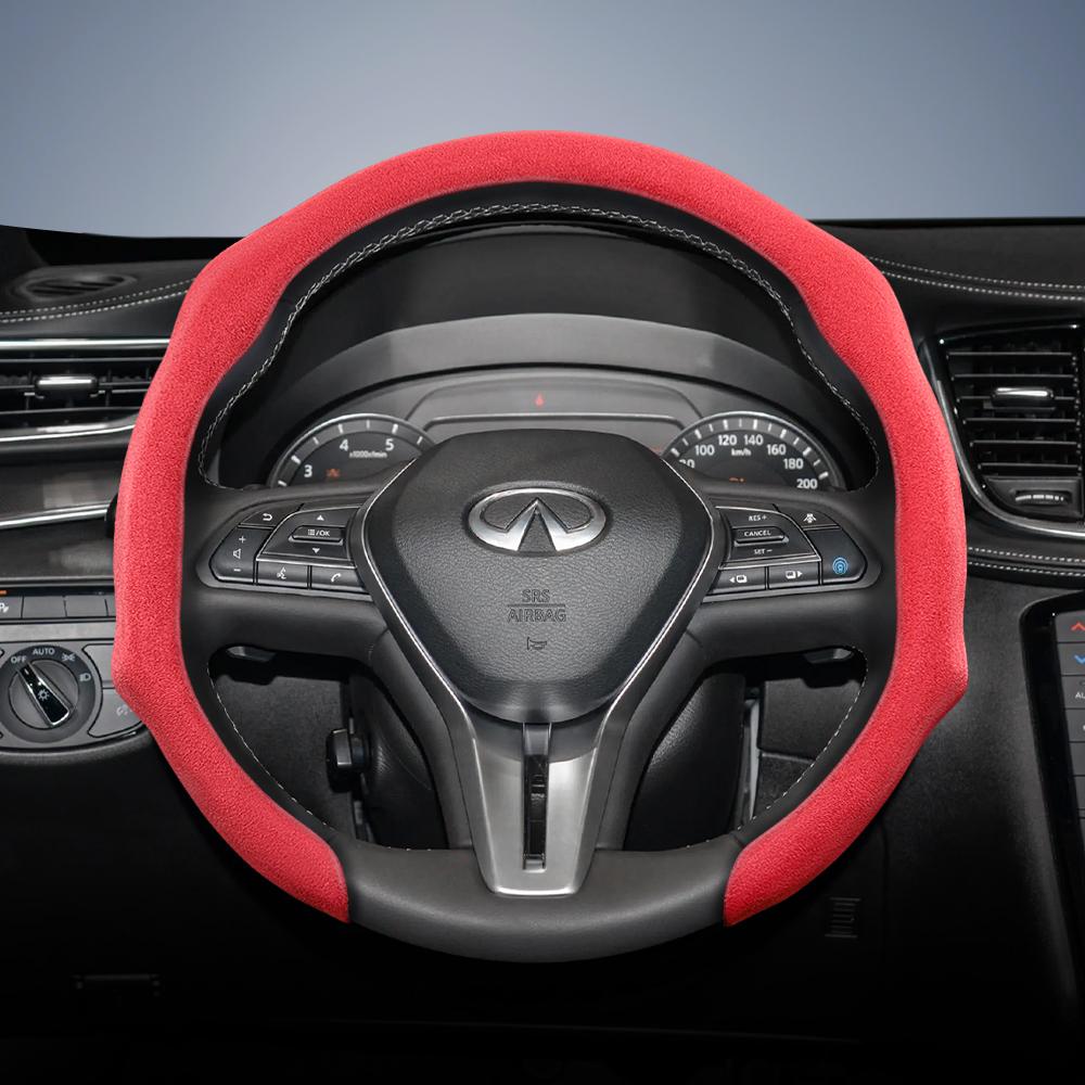 bpzsw1 Suitable for Infiniti Premium Suede Snap-On Steering Wheel Cover, Non-Slip and Durable, Available for Round and D-Shaped