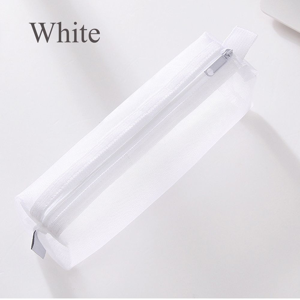 Makeup Handbags Stationery Transparent Grid Mesh Pen Bag Zipper Pencil Case Cosmetic Storage
