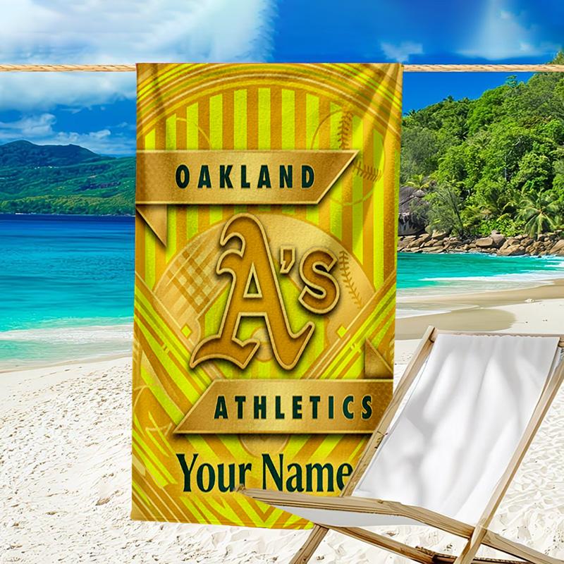 Custom Name Beach Towel Athletics Oakland Emblem Beach Towel, Soft Microfiber, Gift for Her/Him, Birthday, for Pool, Beach, Travel, Fan gifts