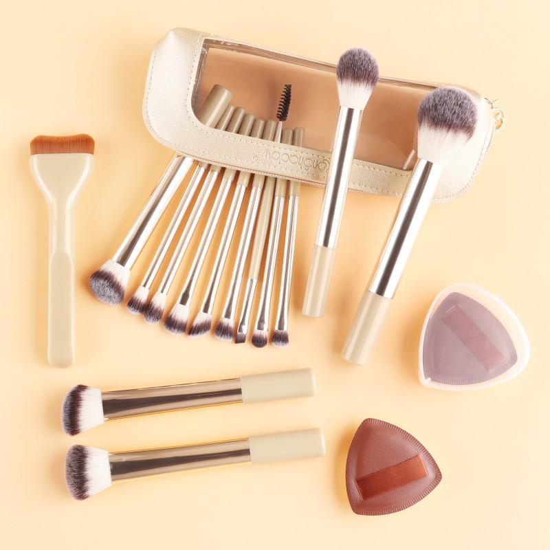 14pcs Makeup Brushes Set Spiral Eyebrow Brush Eyeshadow Powder Foundation With Beauty Sponge Storage Bag