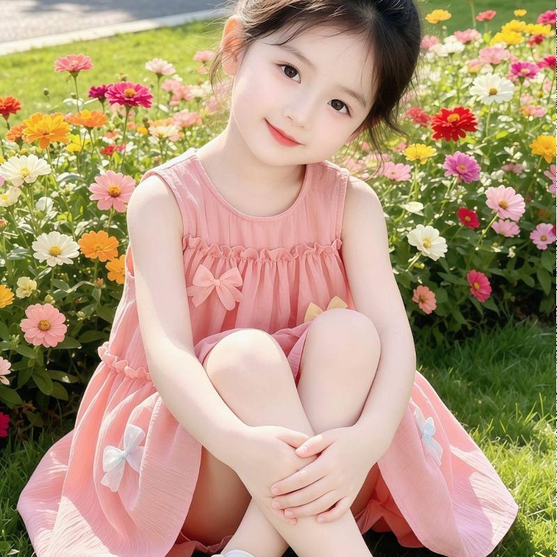 Girls Summer Sleeveless Cake Dress With Bowknot Princess Party Dress For Kids