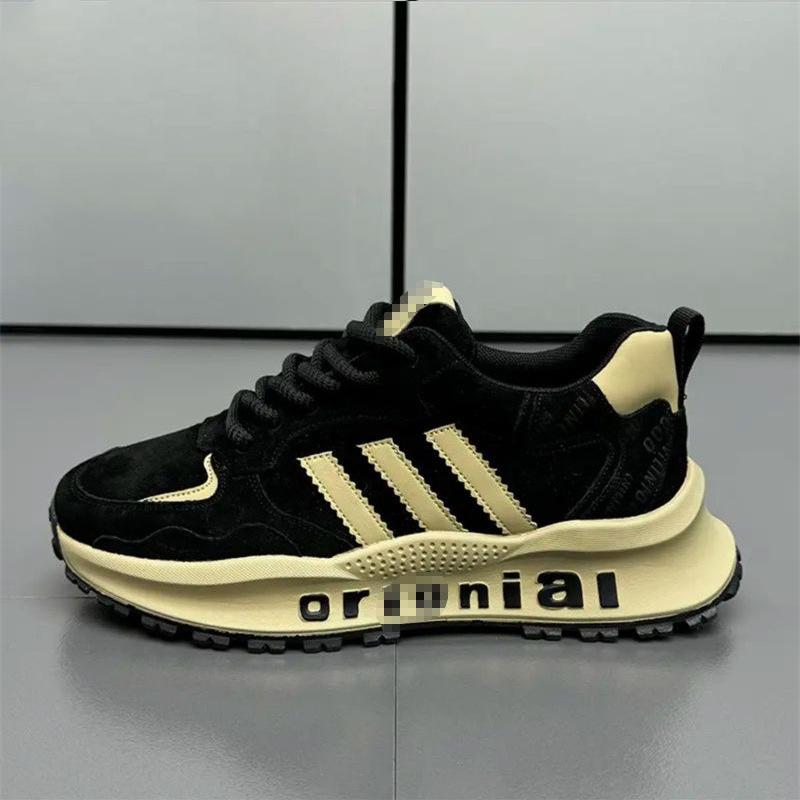 Men's Shoes Spring Breathable 2025 New Soft-soled Leather Sports and Leisure Shoes Men's Retro Three-bar Platform Dad Shoes