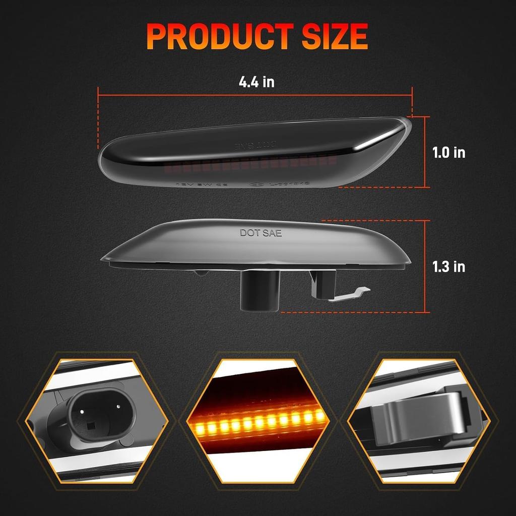 LED Side Marker Lights Compatible with BMW 1 3 5 Series, Smoke Lens, 2 PCS | Amber Turn Signal Lamps, Compatible with E90 E91 E92 E93 E46 E60 E61 E82