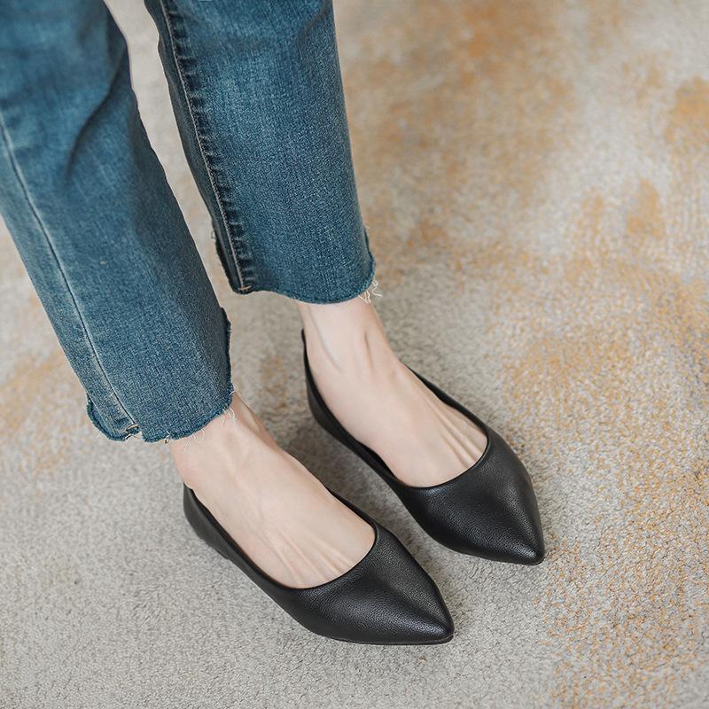 Мода лето 2024 новые туфли с острым носком и плоским носком женские рабочие туфли черные повседневные удобные лоферы на плоской подошве zapatillas mujer
