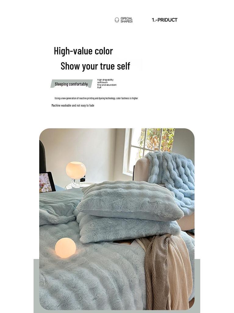 Красочный Толстый Бархатный Постельный Комплект с Кроликом - 4 Предмета, Зимняя Коллекция для Общежития