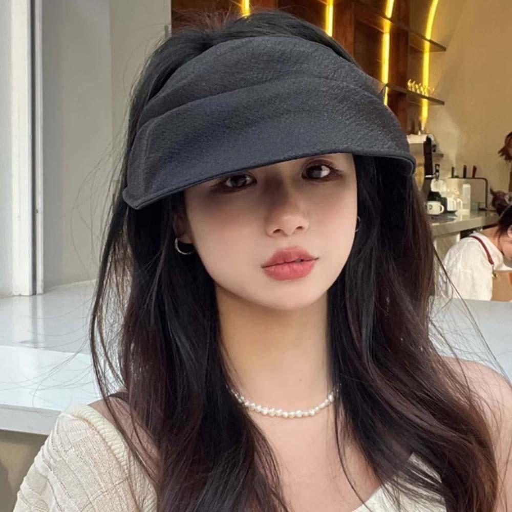 Solid Color Folding Sunshade Hat Portable Sunscreen Empty Top Hat Wide Brim Visor Caps Vacation