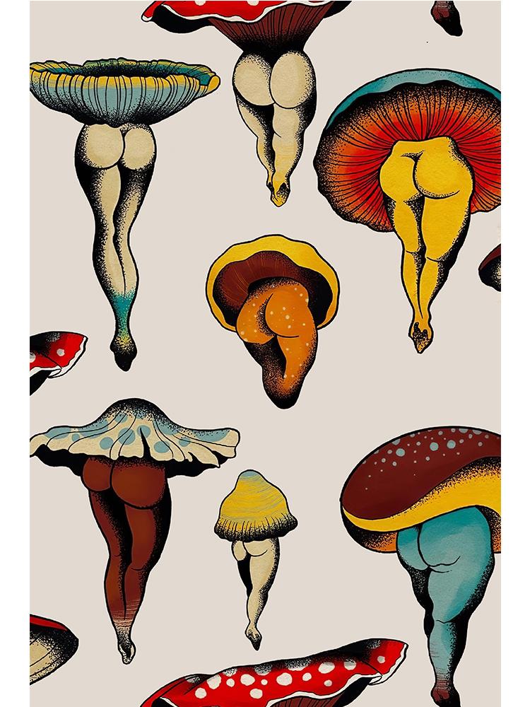 Забавный эстетичный плакат с изображением грибов, ретро холст, картина, винтажная настенная картина для современной спальни, украшение дома, без рамки