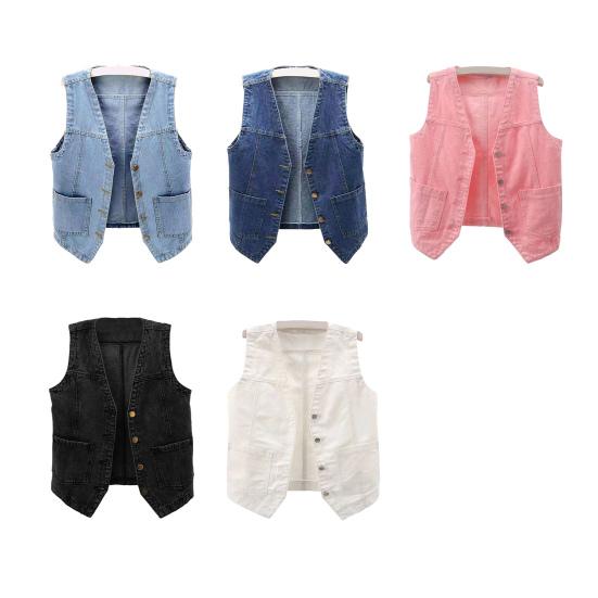 Женский джинсовый жилет с карманами, без рукавов, на пуговицах, свободный однотонный кардиган с V-образным вырезом, жилет в городском стиле для путешествий на свежем воздухе