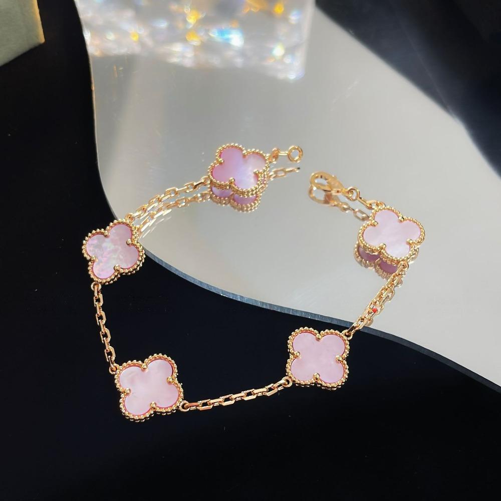 Браслет «Четырехлистный клевер» с пятью цветками, версия High, натуральный фиолетовый халцедон, лазерная CNC-резьба, 18 карат, не тускнеющий, женский браслет