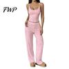 Casual Home Wear for Apartment Living Women Pajamas Set with Floral Print, Sleeveless U Neck Elegant Camisole Lounge Sets And Pants, Sexy Comfortable