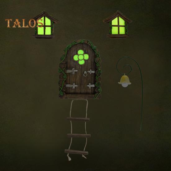 1 комплект, светящийся сказочный дом, фигурка дерева, подвесная статуя, окно, дверь, уличный фонарь, фея, декор из смолы, уличный декор