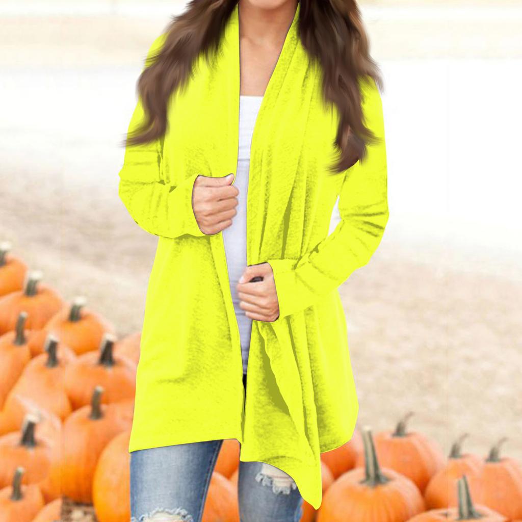 Женская модная повседневная однотонная куртка-кардиган средней длины с длинными рукавами