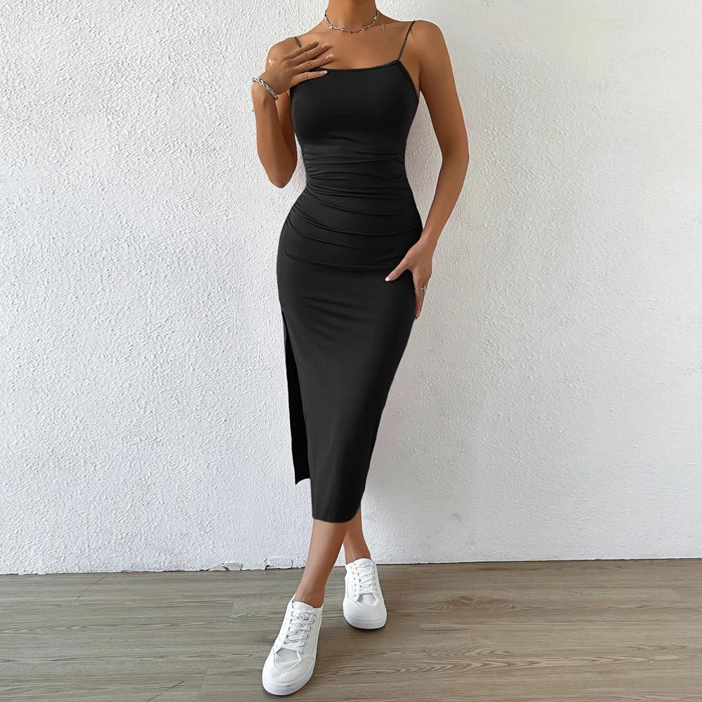 Весеннее женское европейское и американское облегающее платье-слинг с открытой спиной и разрезом