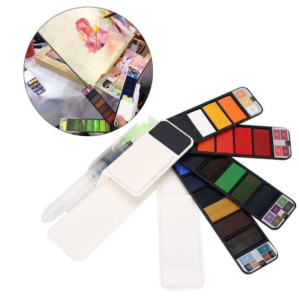 Твердая акварельная краска веерообразная складная портативная 18 цветов пигмент + водная кисть