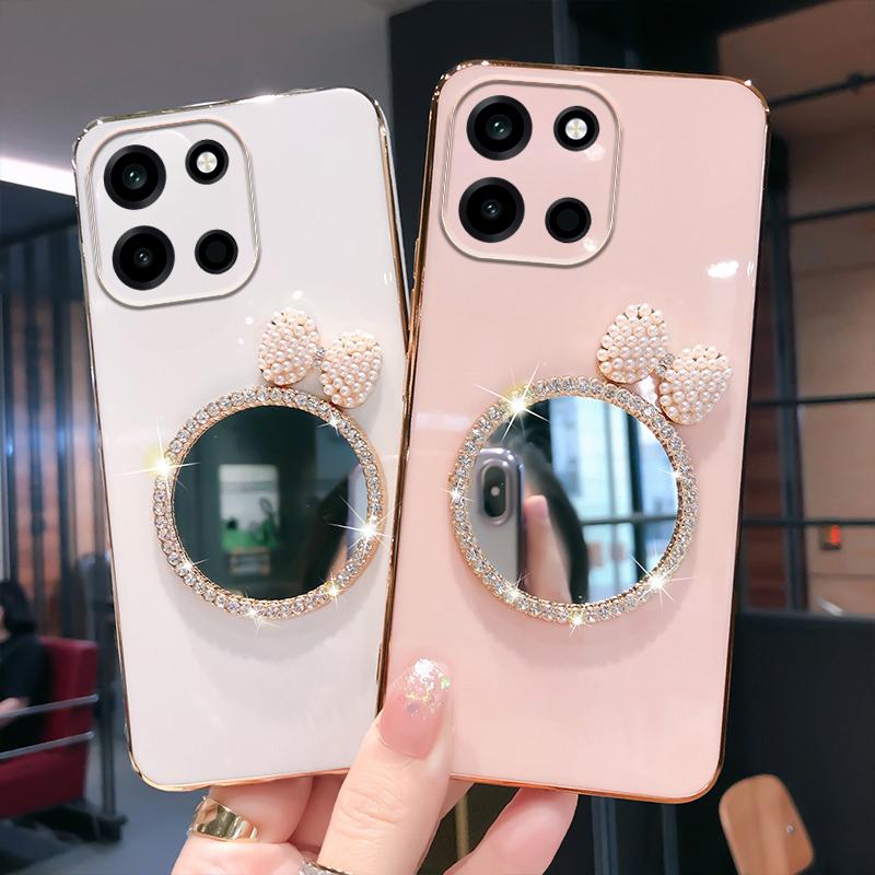 For OnePlus Turbo 6 6V Case Soft Plating brick inlaid pearl butterfly makeup mirror Smooth Electroplated For OnePlus Turbo 6V 6 Back Cover