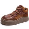 Fashion Spring Autumn Leather Thick Soled High Top Casual Shoes Women's Cowhide Retro Versatile Board Shoes Design Short Boots
