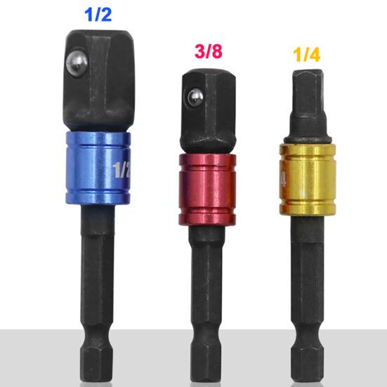 3/8Pcs Socket Adapter Rod Hex Shank To Square Head 1/4 3/8 1/2-Inch Air Screwdriver Socket Connector Rod Impact Driver Extension Bar