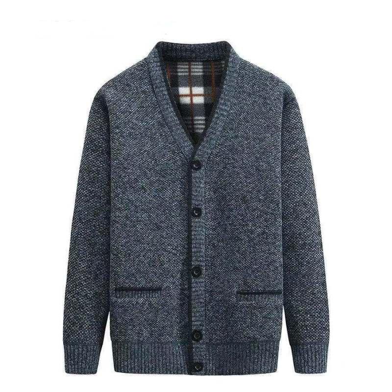 Мужское утолщенное пальто с длинными рукавами, зимний вязаный кардиган с V-образным вырезом, повседневные топы больших размеров